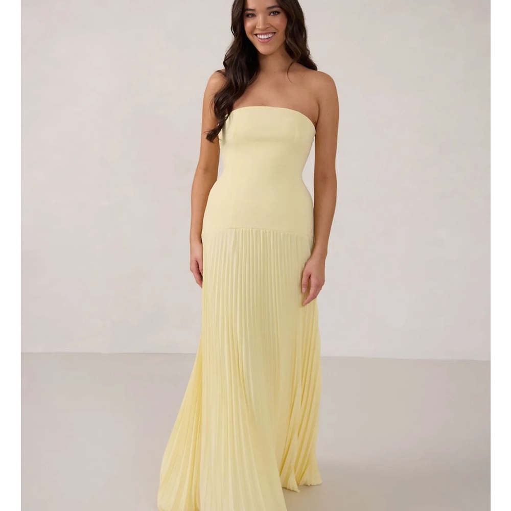 Park & Fifth Yellow Strapless Pleated Gown